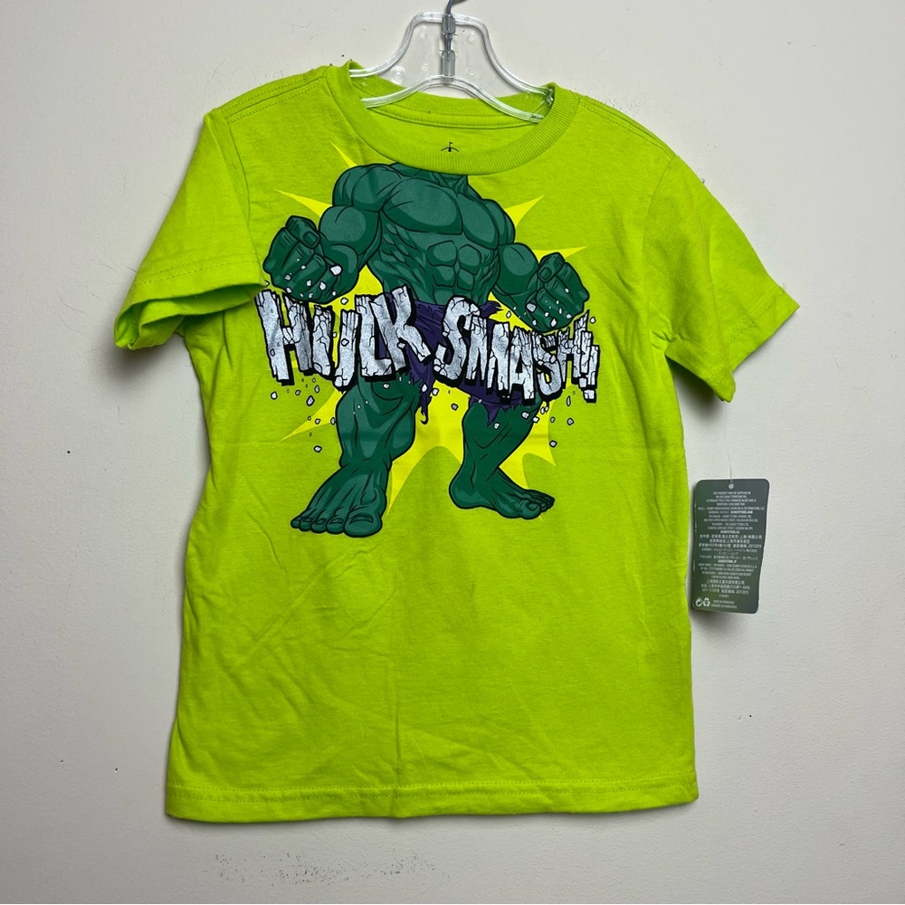 Disney Hulk Smash T Shirt Size 4 Neon Green Cotton Superhero Body